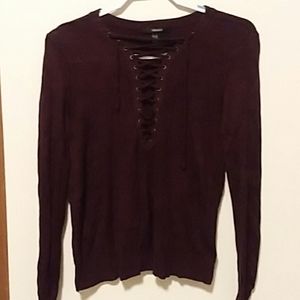 Maroon lace up forever21 sweater